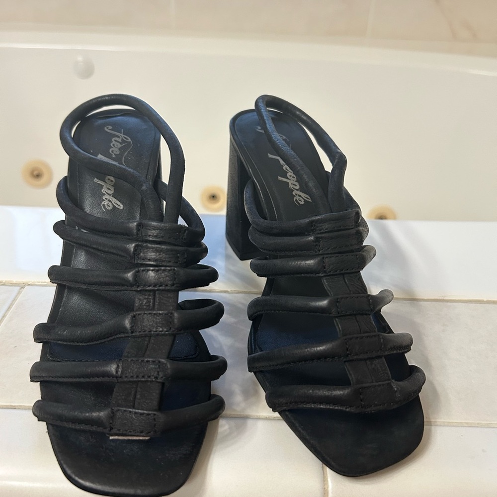 Free People Black Strappy Heels 38.5 size 8